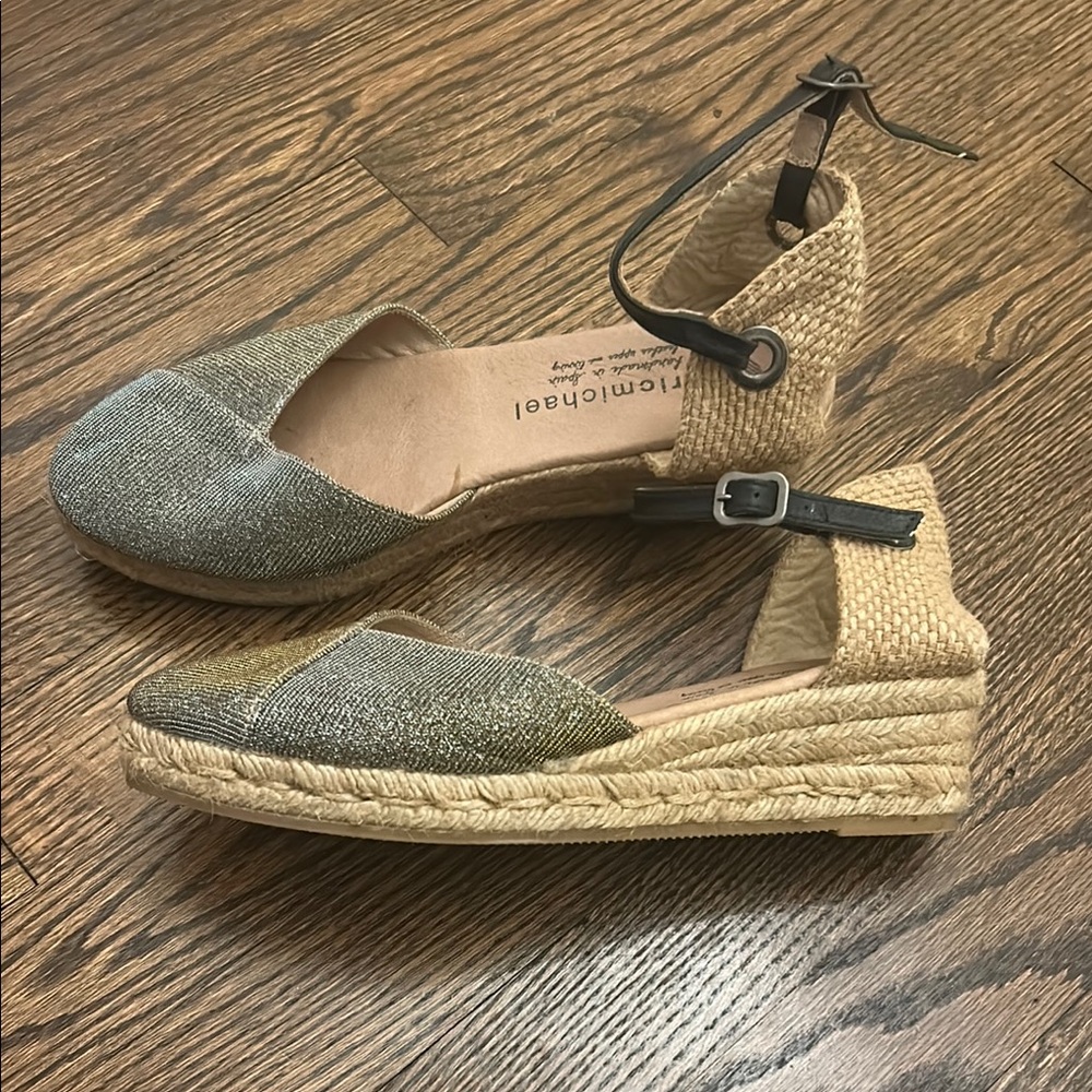 Black and Tan Espadrille Ankle-Strap Shoes with Rope Sole